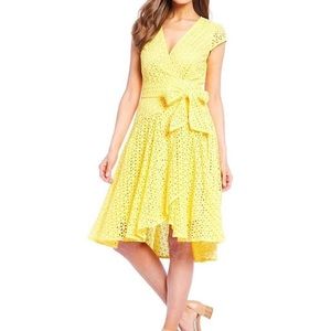 Alex Marie Yellow Wrap V-Neck Dress